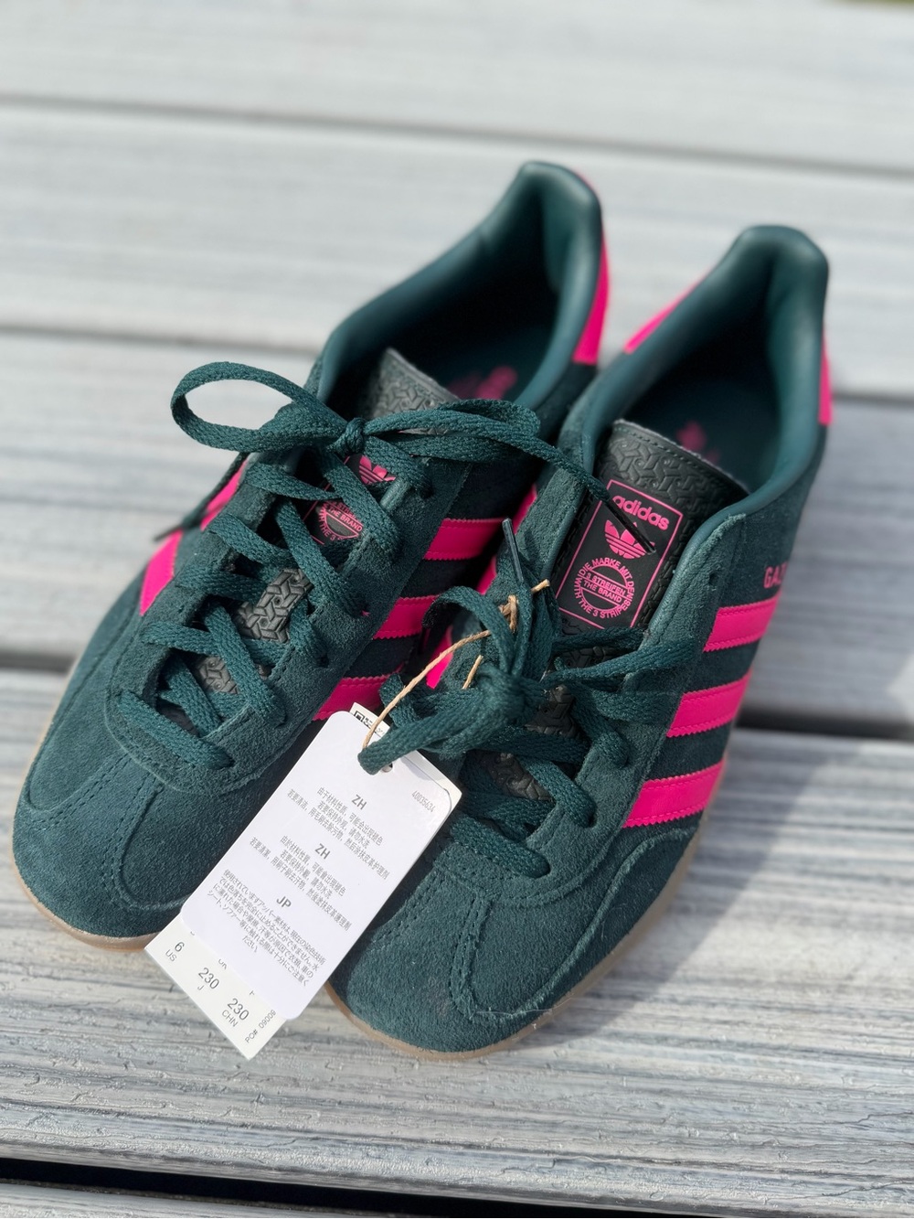 Adidas Gazelle Dark Green & Hot Pink Suede Sneakers - Picture 3 of 12